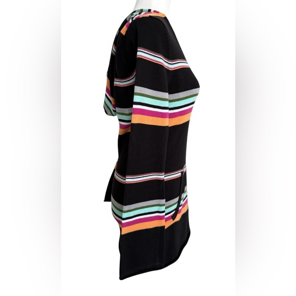 Roxy Hoodie Sweater M Black Multicolor Striped Long Sleeve Kangaroo Pocket Y2K - Picture 2 of 8